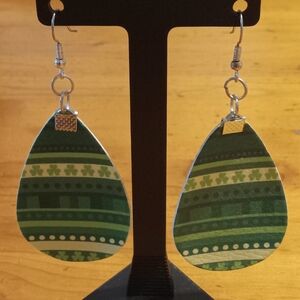 Green Patterned Teardrop Earrings